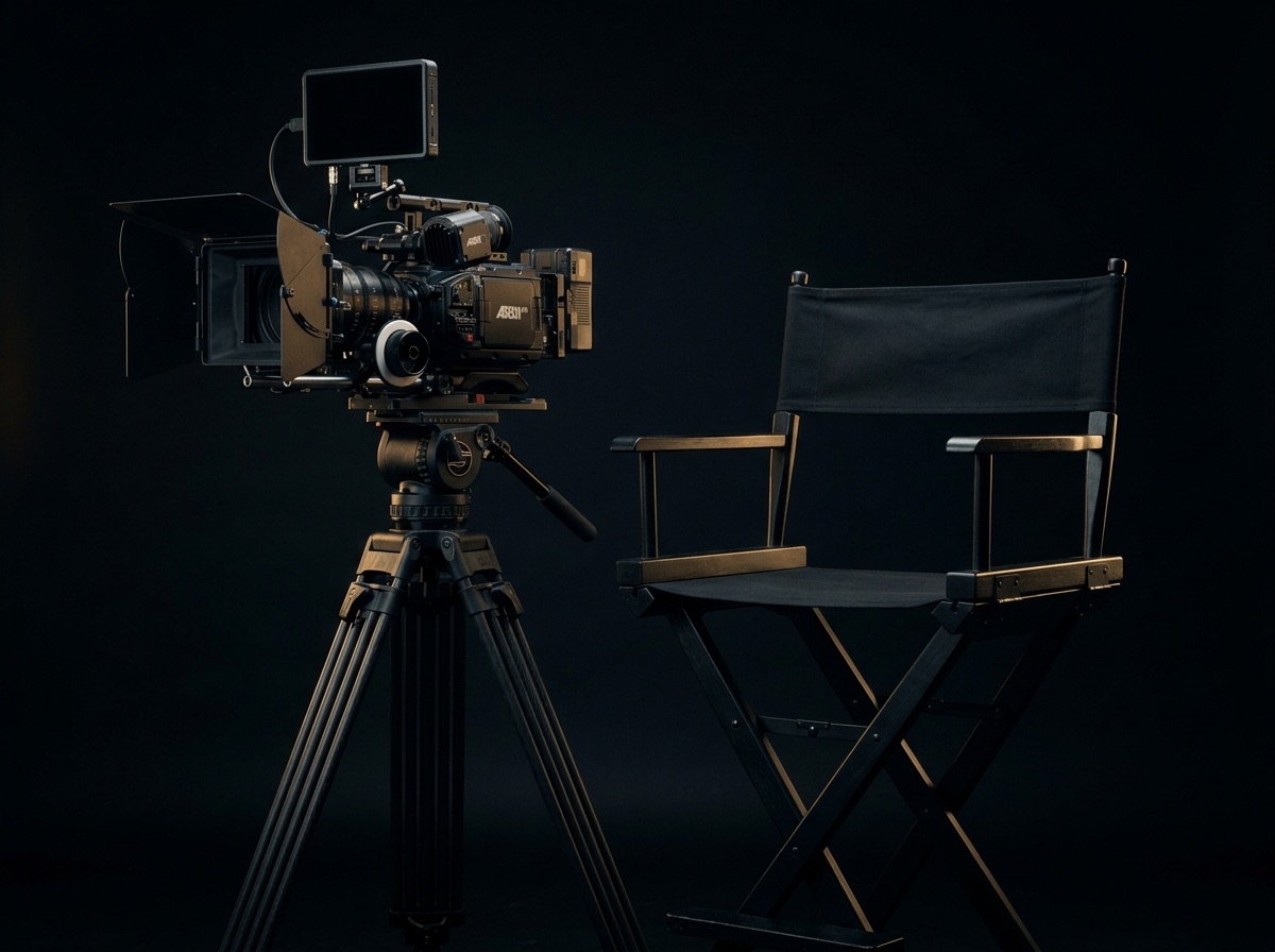 Cinema camera and director's chair