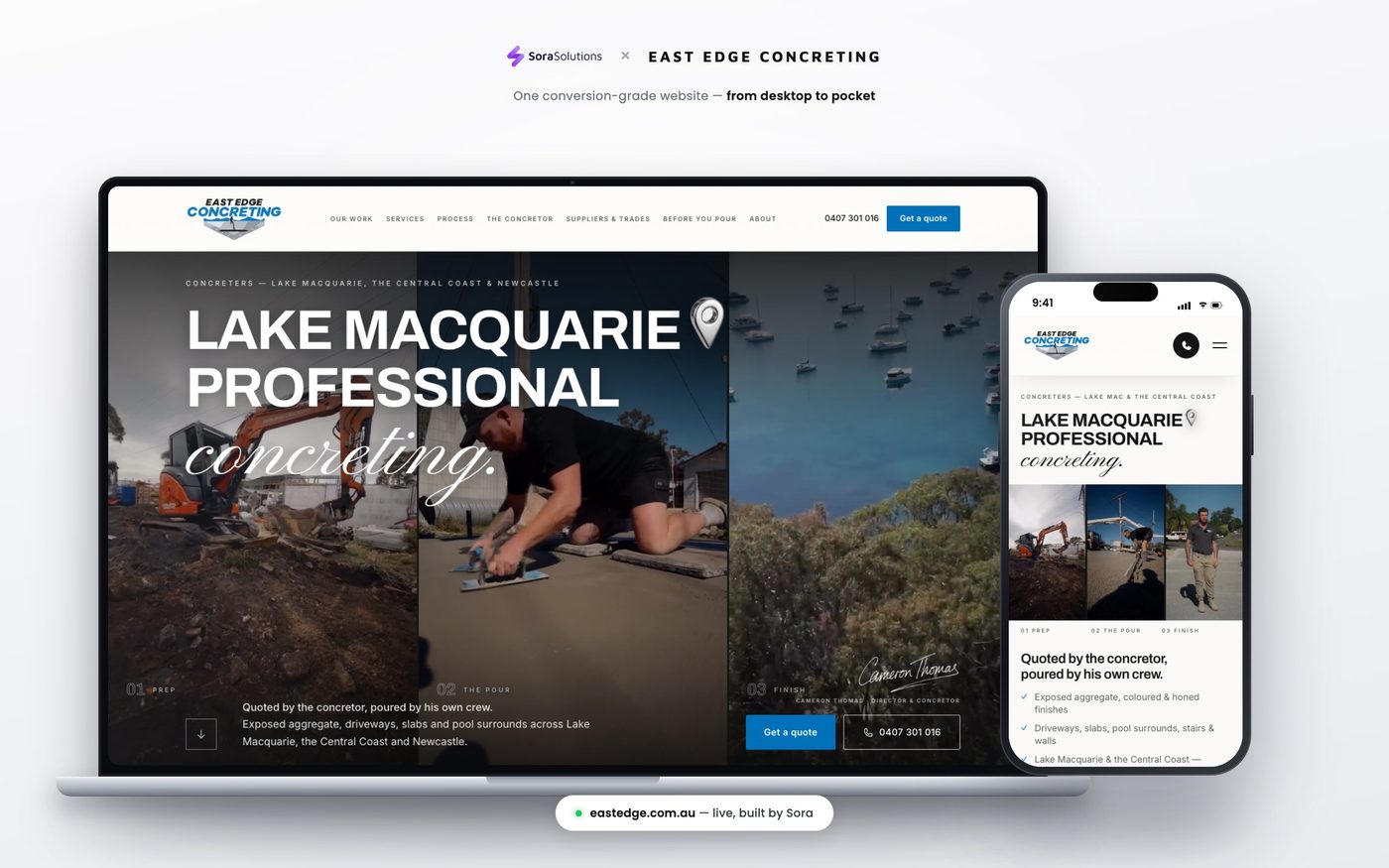 East Edge Concreting website — desktop and mobile