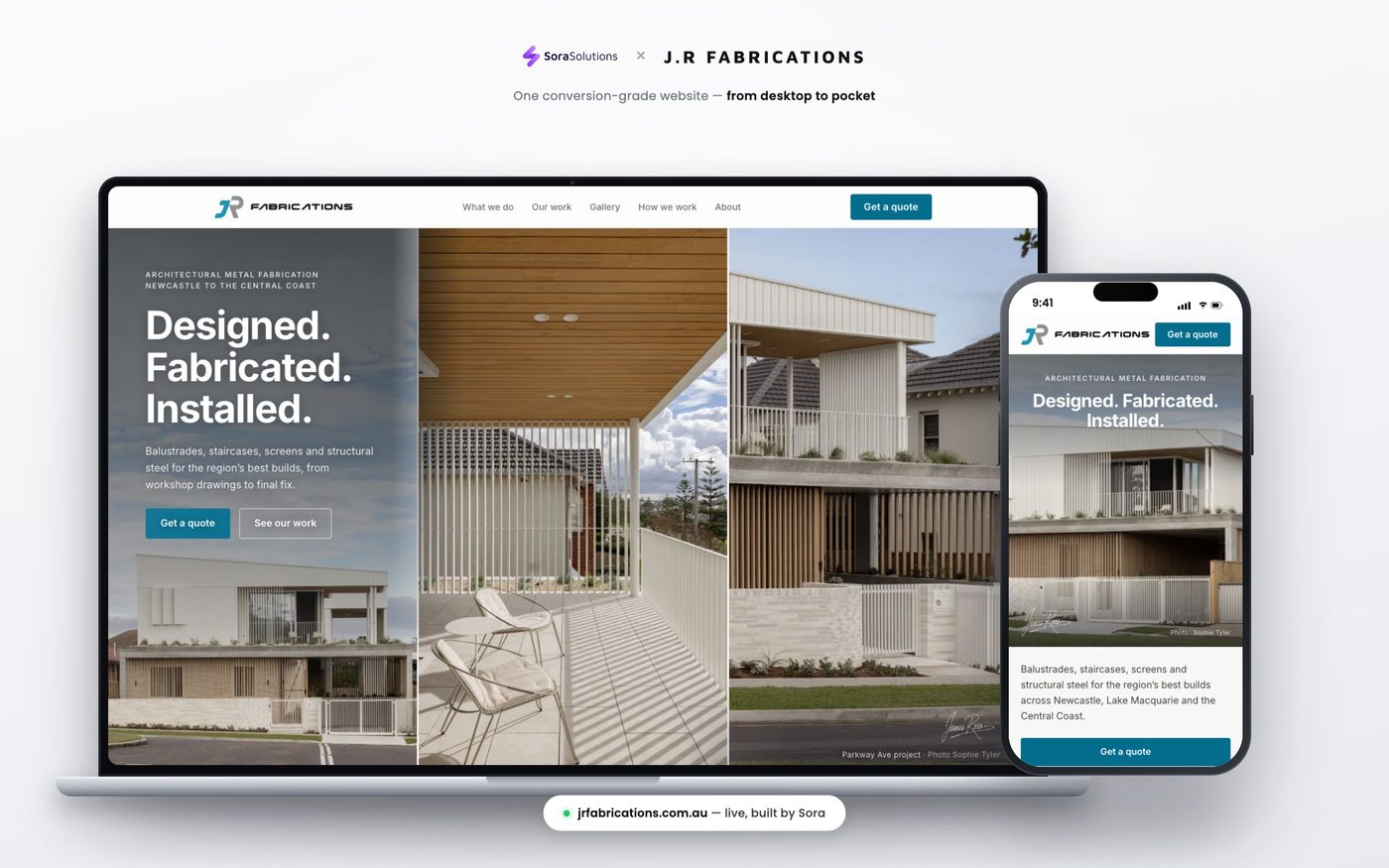 J.R Fabrications website — desktop and mobile
