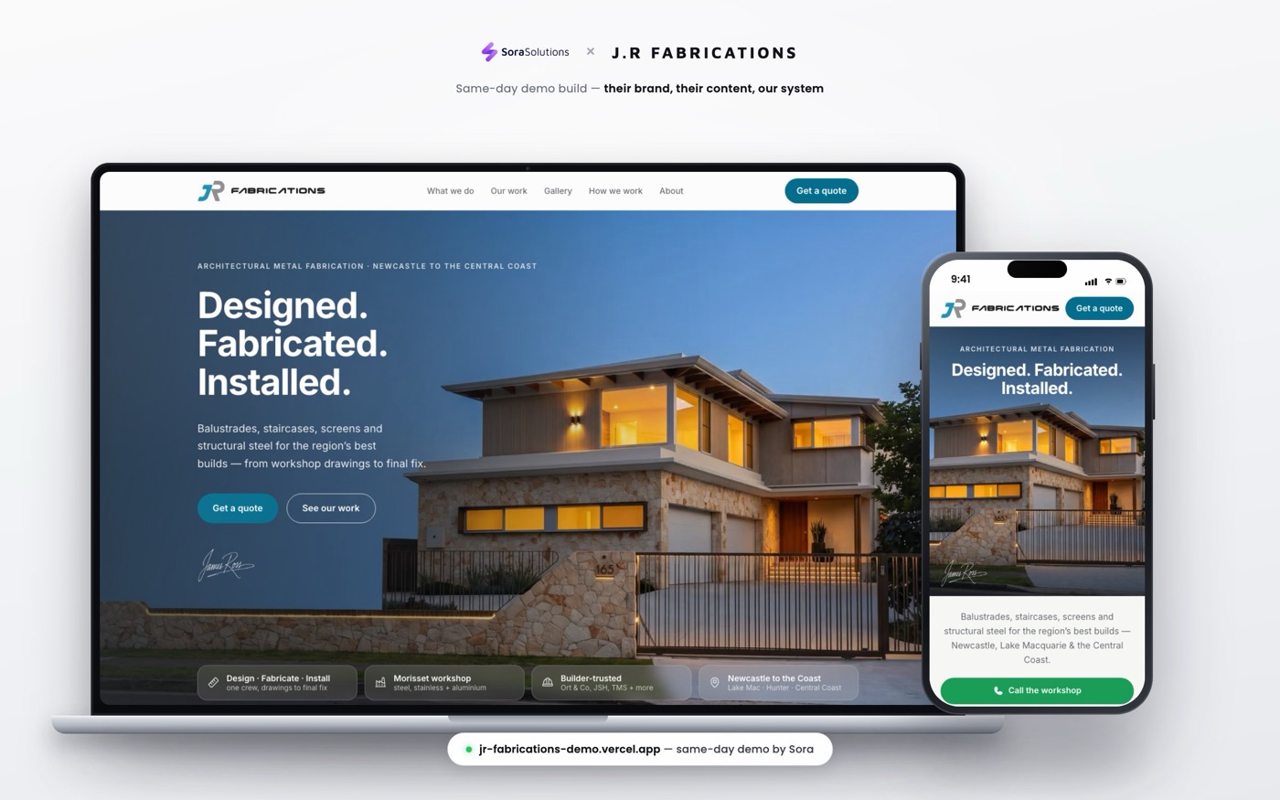 J.R Fabrications website — desktop and mobile