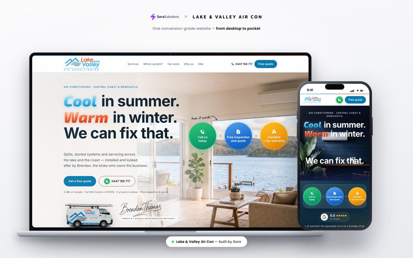 Lake & Valley Air Con website — desktop and mobile