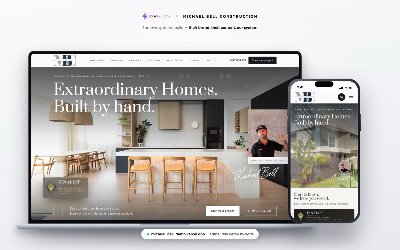 Michael Bell Construction website — desktop and mobile