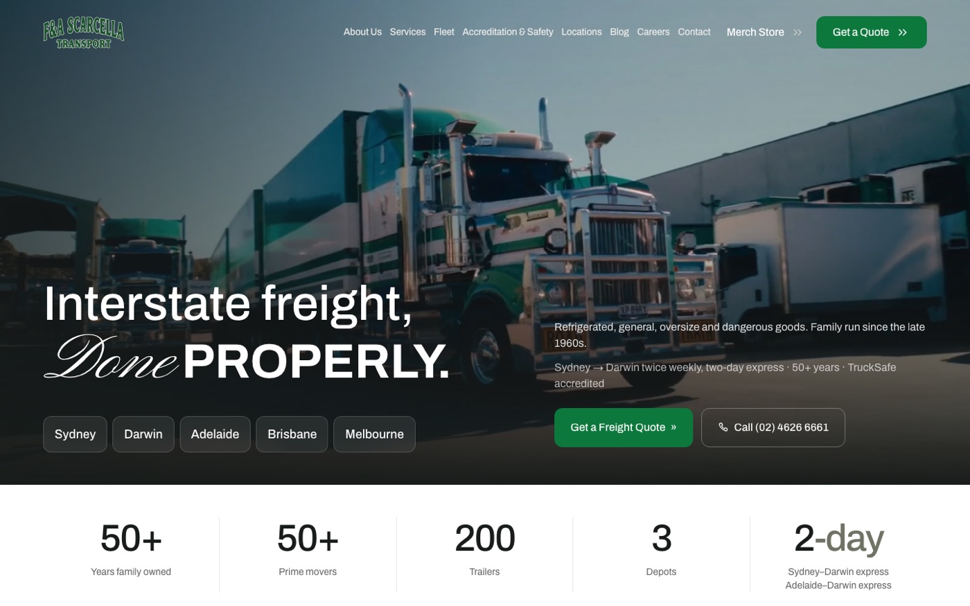 Scarcella Transport homepage on desktop